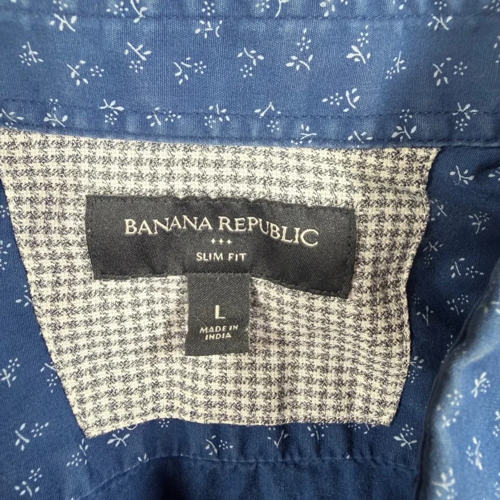 Banana Republic Button Down Shirt Mens Large Blue Slim Fit Floral Long Sleeve